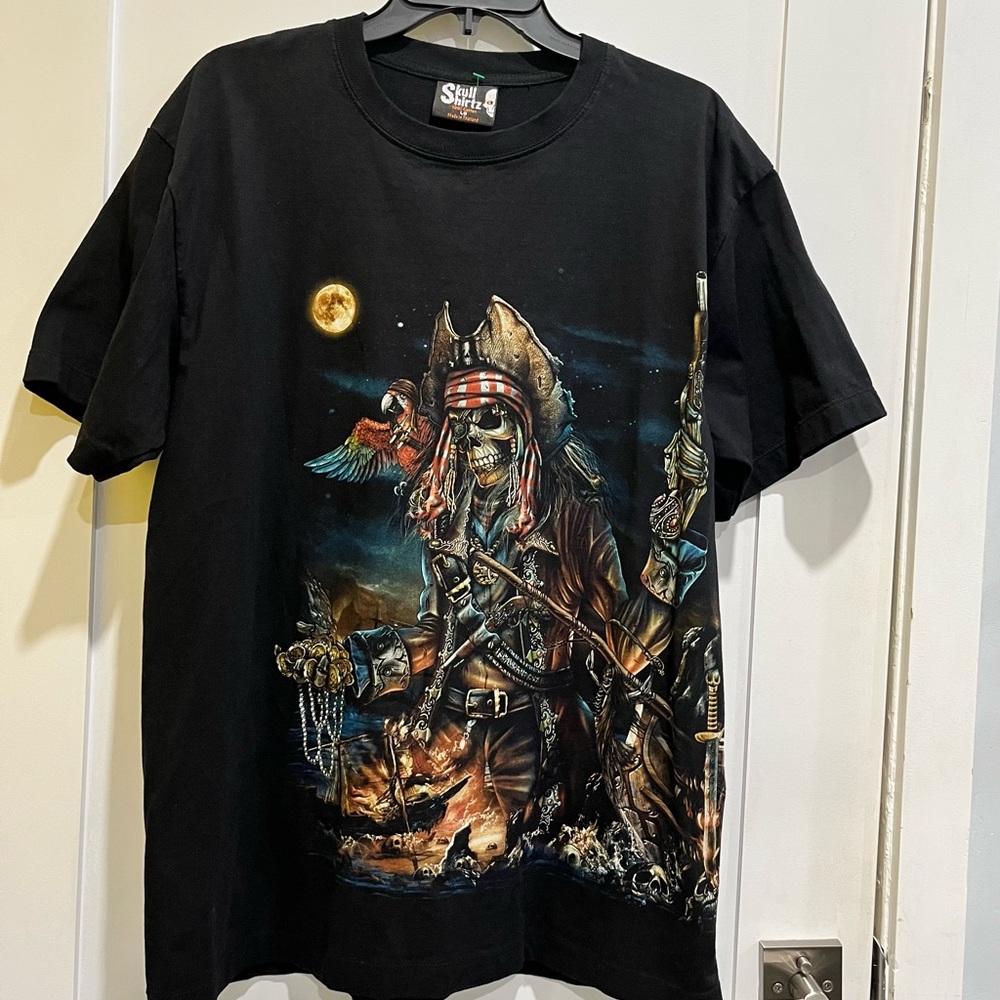 Skull Pirate Graphic Shirt Mens Large Motorcycle